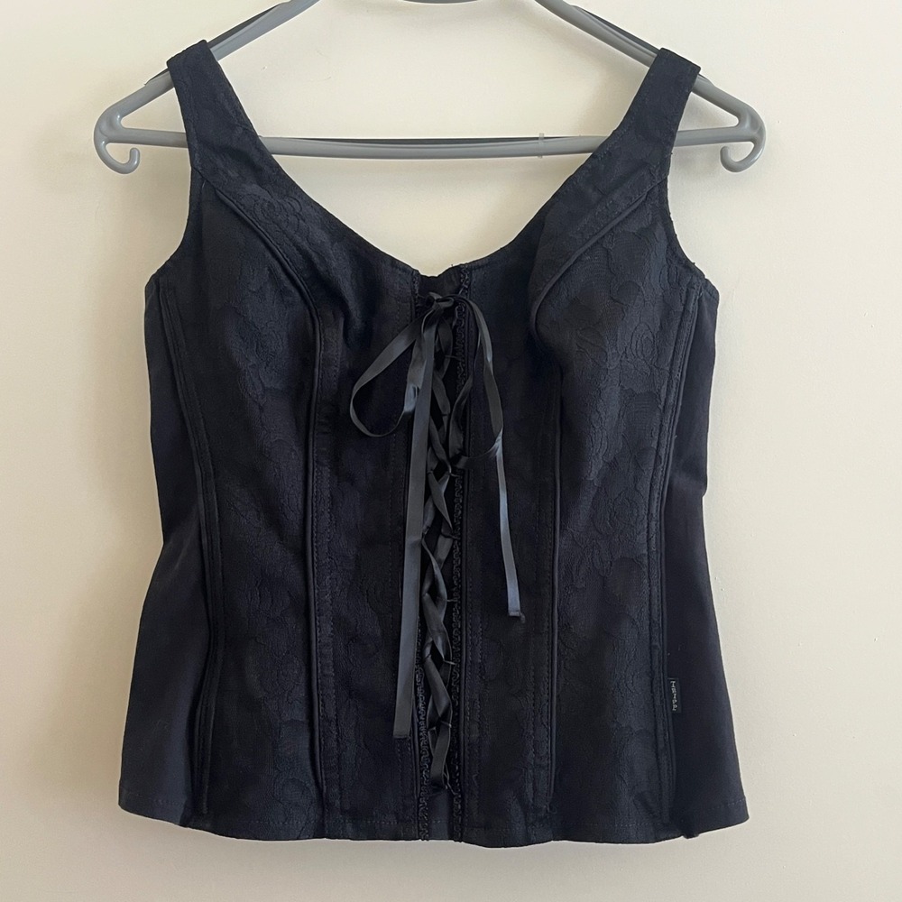 Vintage Tripp NYC Women Corset Boned Lace Up Top Small Whimsigoth Y2K Goth Punk